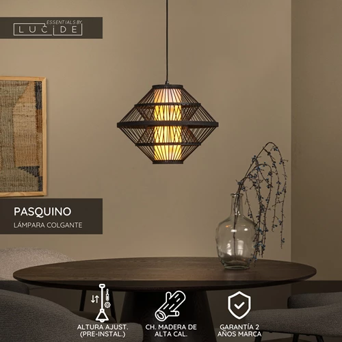 Lucide PASQUINO - Lámpara colgante - Ø 40 cm - 1xE27 - Negro | Essential - USP